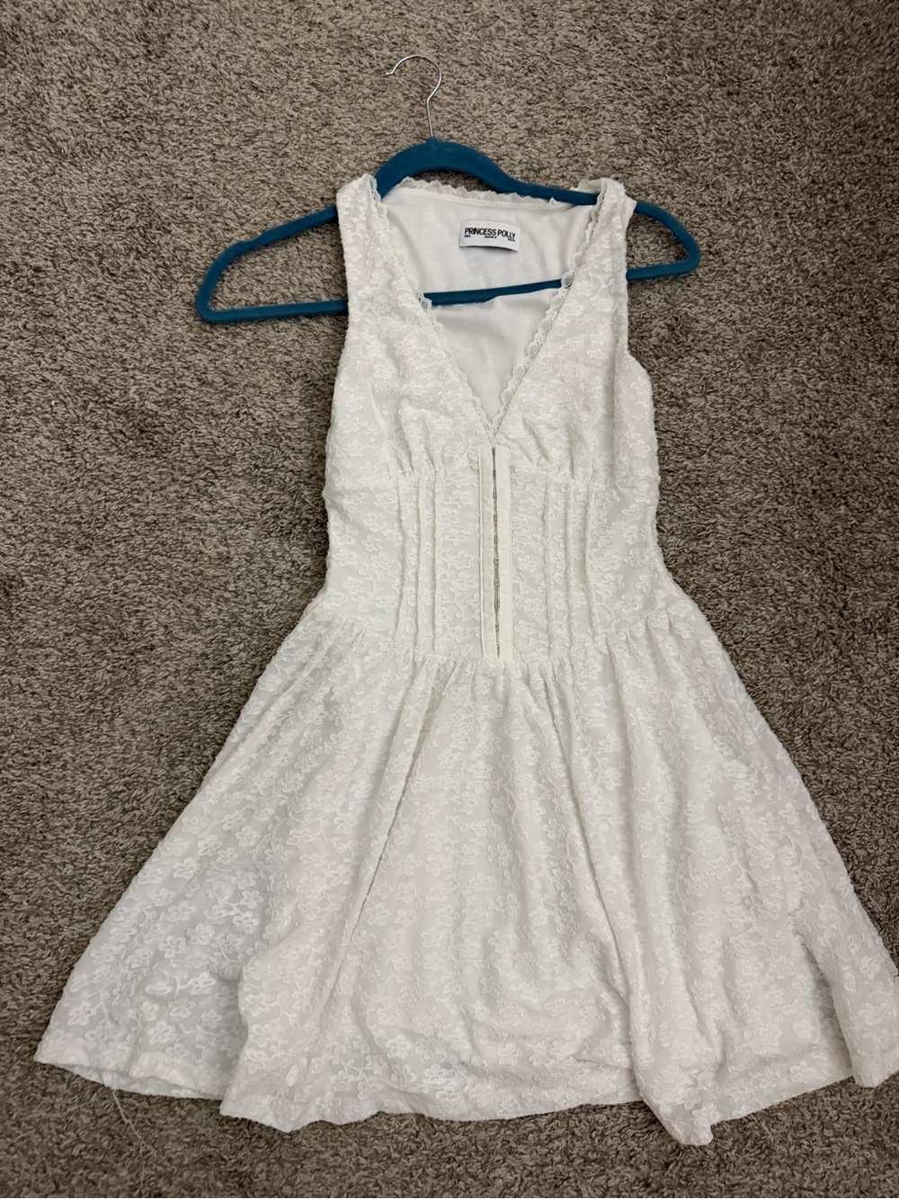 Princess Polly White Lace Sleeveless Fit & Flare Mini Dress
